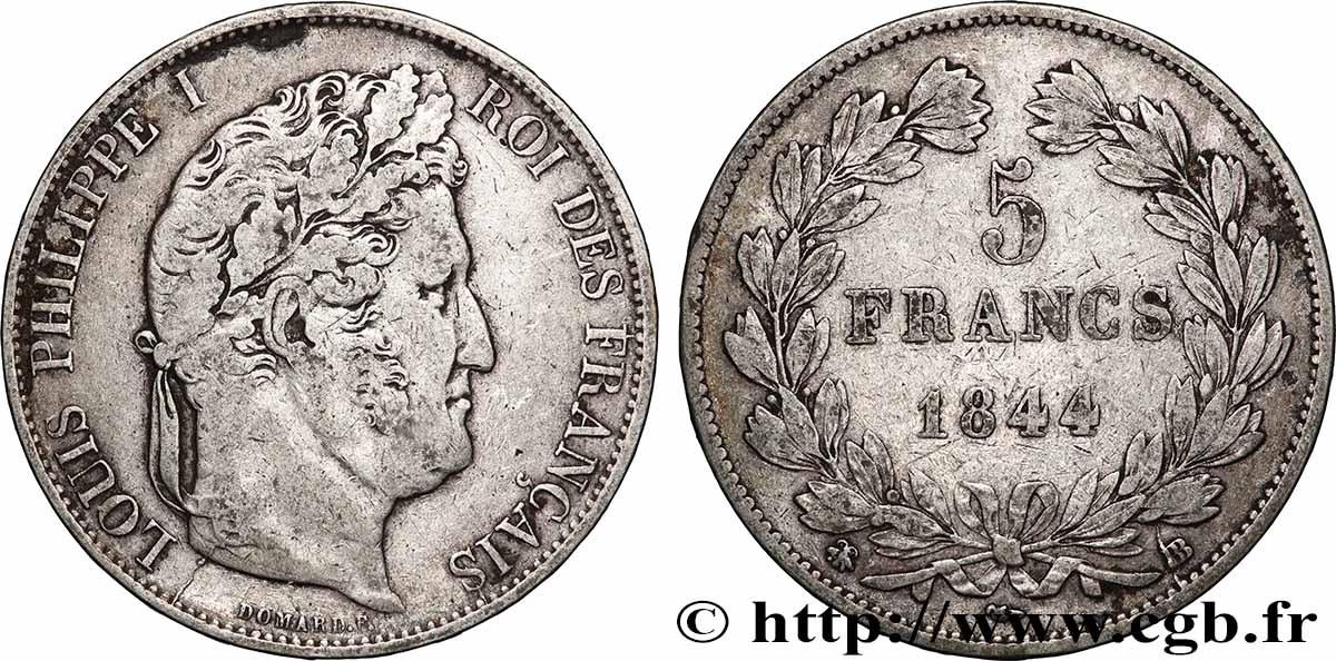 5 francs IIIe type Domard 1844 Strasbourg F.325/3 TB