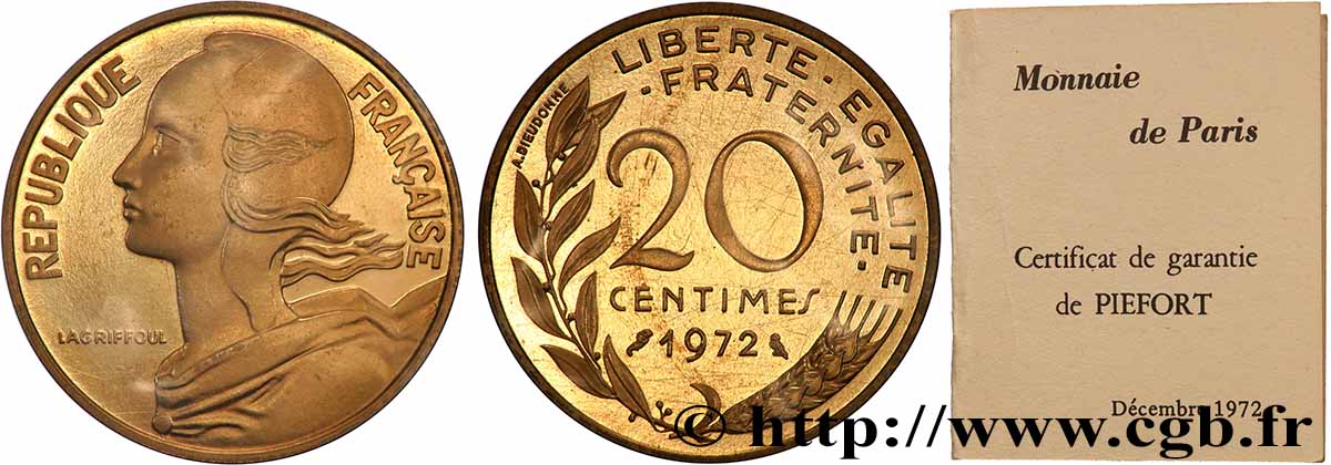 Piéfort Br-Al de 20 centimes Marianne 1972 Paris GEM.56 P1 FDC