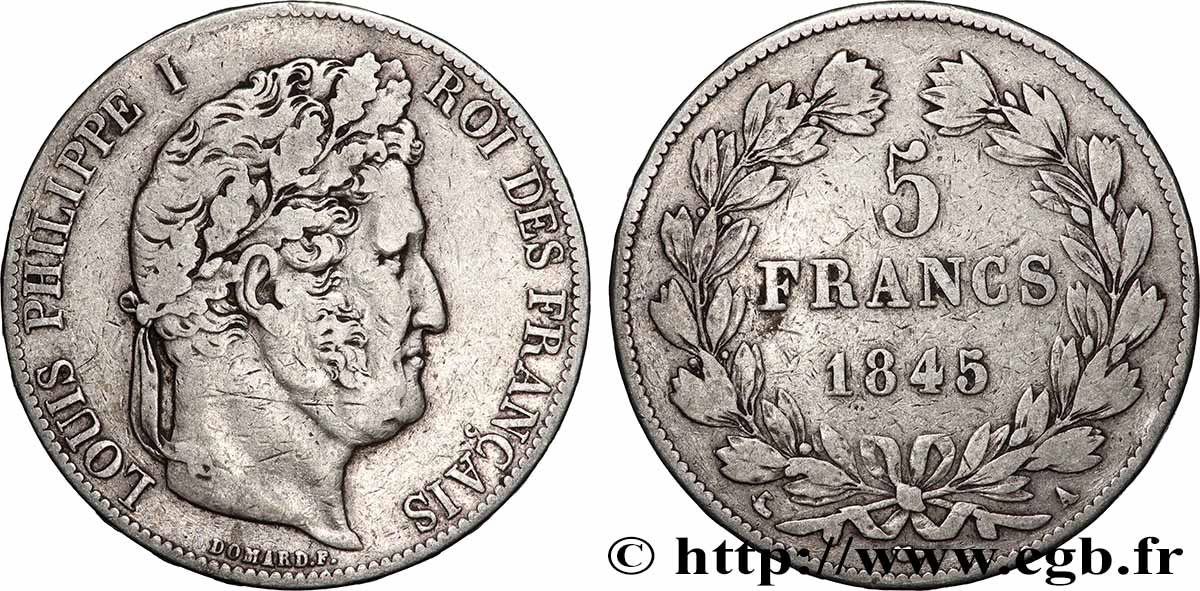 5 francs IIIe type Domard 1845 Paris F.325/6 TB+