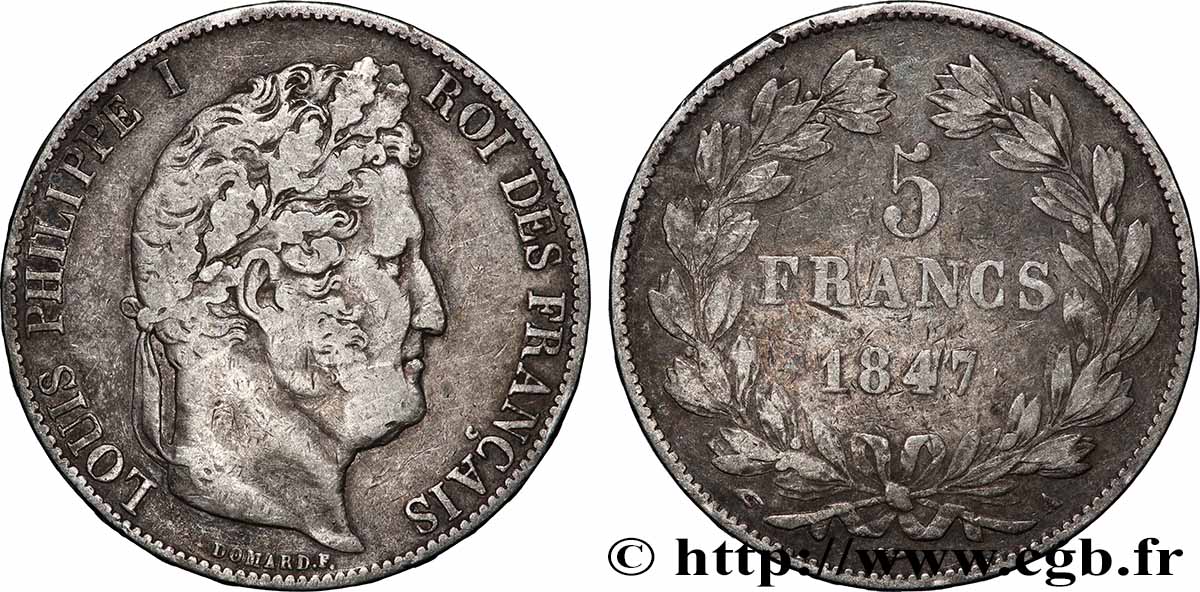 5 francs IIIe type Domard 1847 Paris F.325/14 TB+