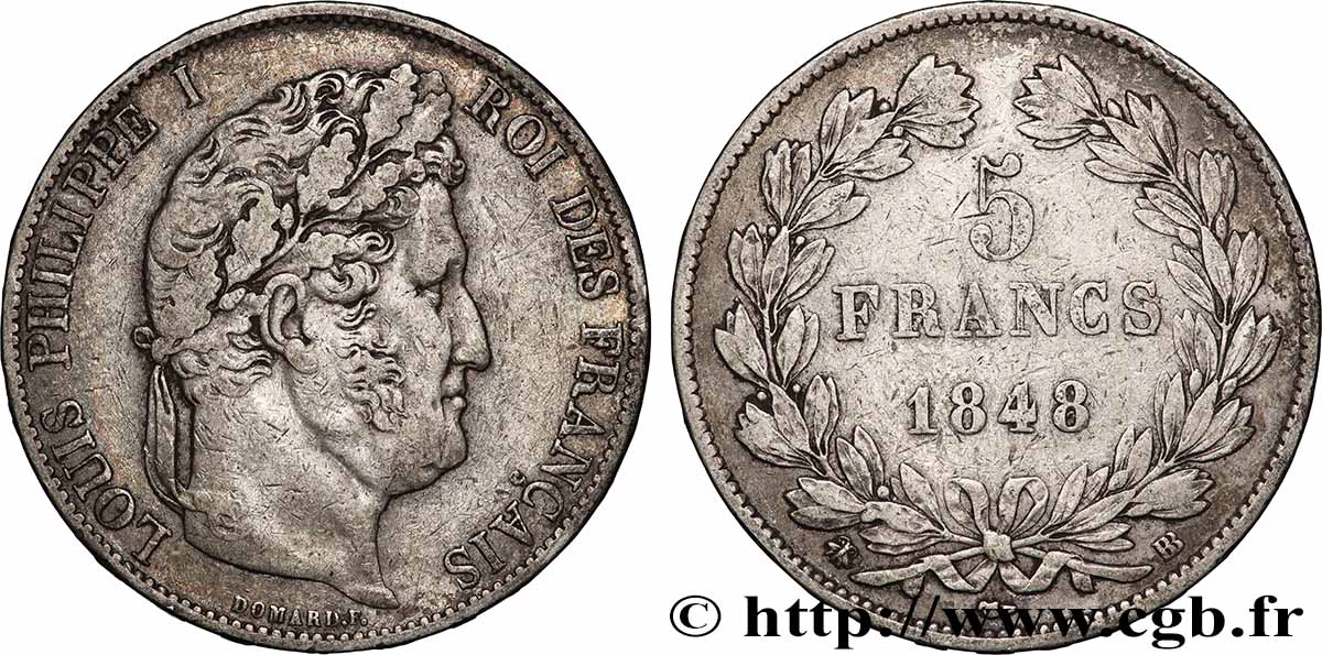 5 francs IIIe type Domard 1848 Strasbourg F.325/18 TB+