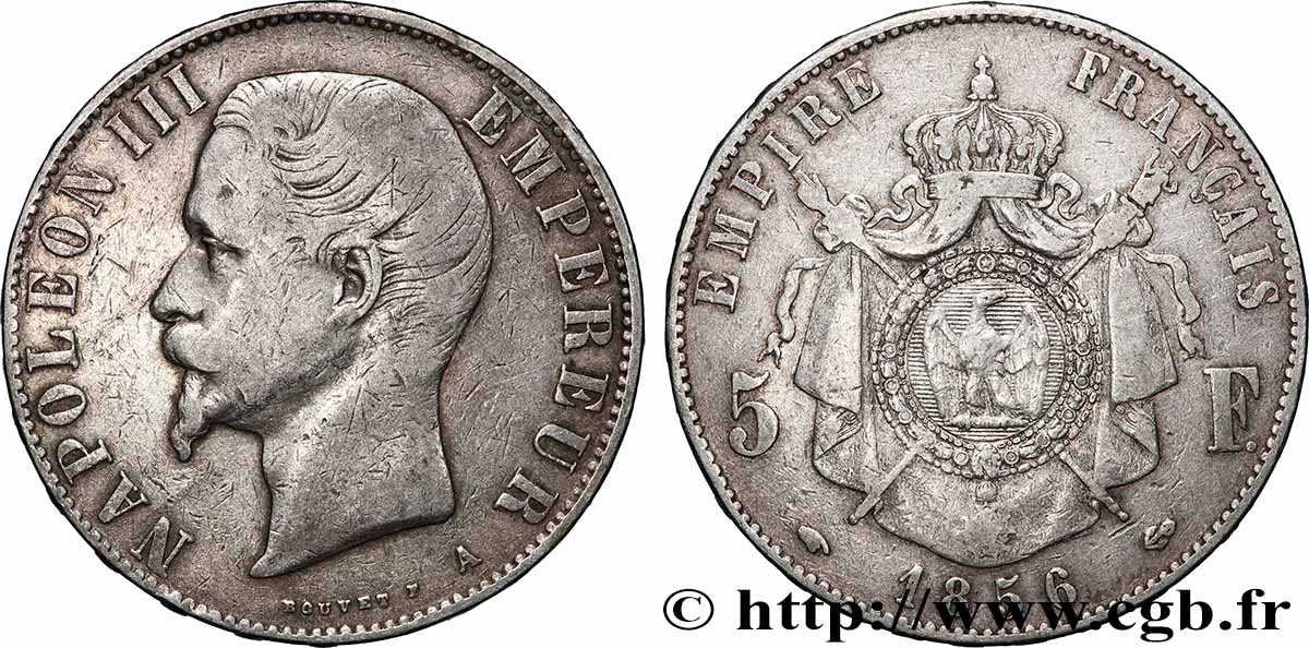 5 francs Napoléon III, tête nue 1856 Paris F.330/6 TB