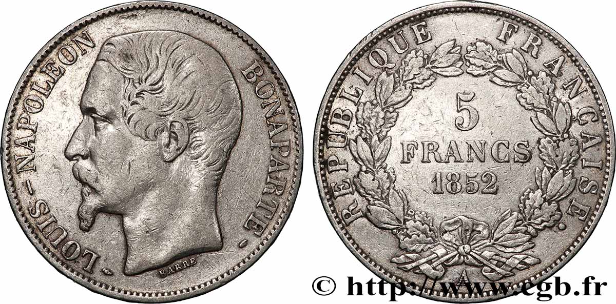 5 francs Louis-Napoléon, 1er type 1852 Paris F.329/1 TB