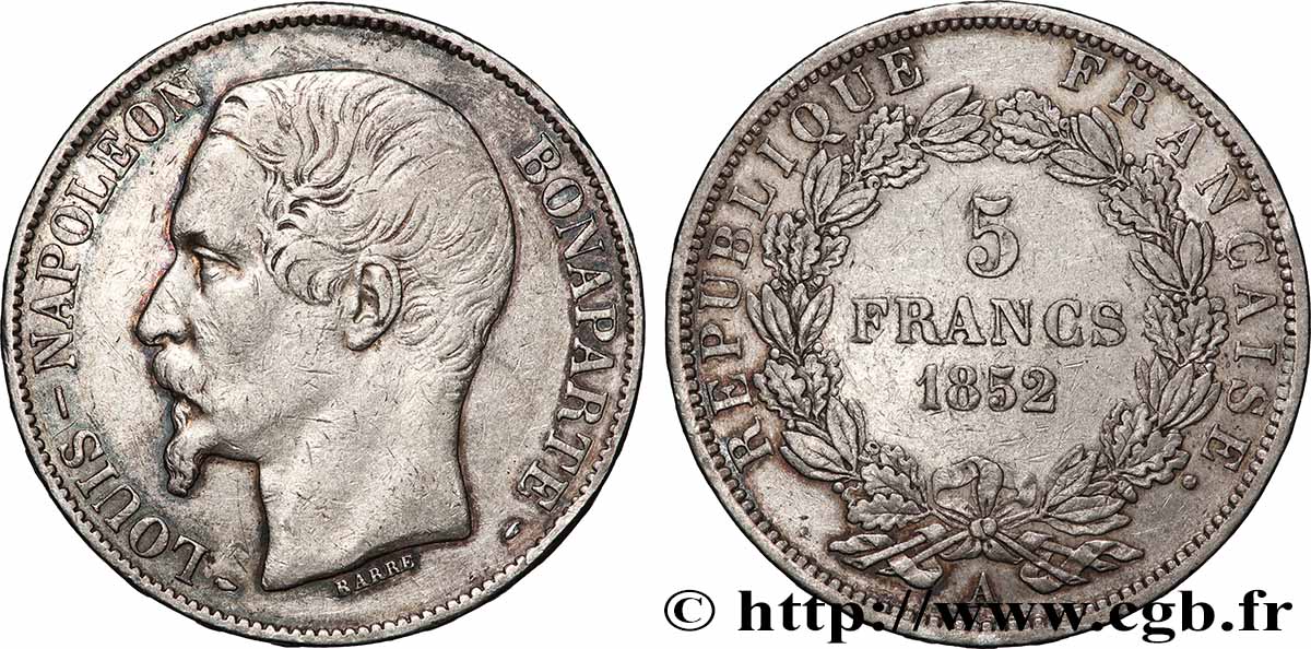 5 francs Louis-Napoléon, 1er type 1852 Paris F.329/1 TB