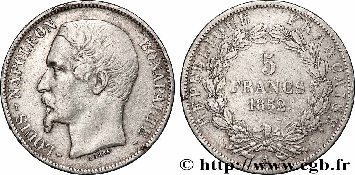 5 francs Louis-Napoléon, 1er type 1852 Paris F.329/1 TB