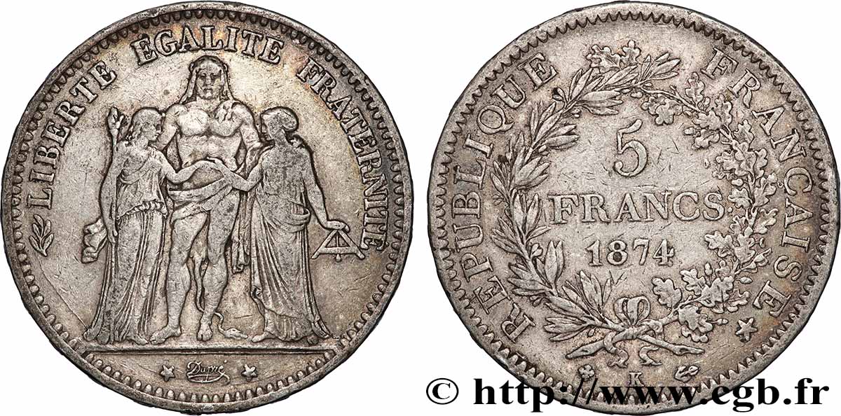 5 francs Hercule 1874 Bordeaux F.334/13 TB