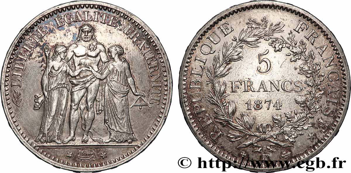 5 francs Hercule 1874 Bordeaux F.334/13 TB