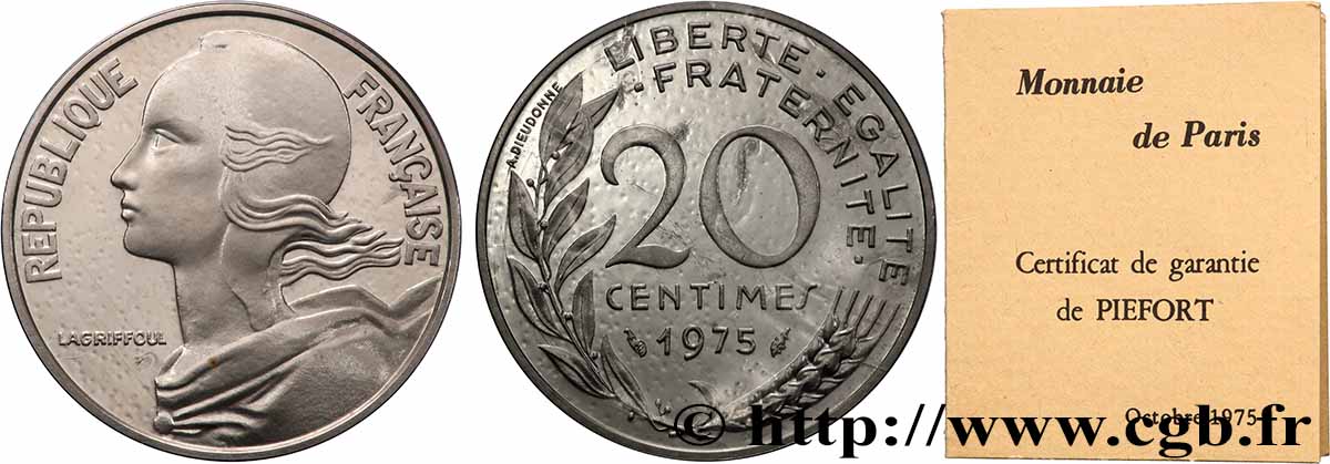 Piéfort argent de 20 centimes Marianne 1975 Pessac GEM.56 P2 ST
