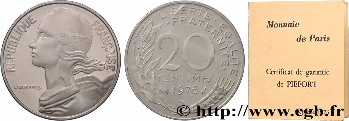 Piéfort argent de 20 centimes Marianne 1976 Pessac GEM.56 P2 ST