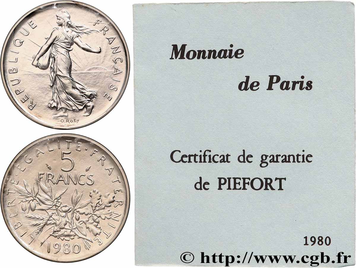 Piéfort Argent de 5 francs Semeuse 1980 Pessac GEM.154 P2 ST