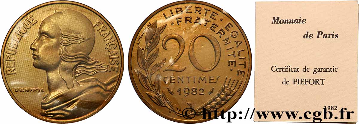 Piéfort Br-Al de 20 centimes Marianne 1982 Pessac GEM.56 P1 FDC