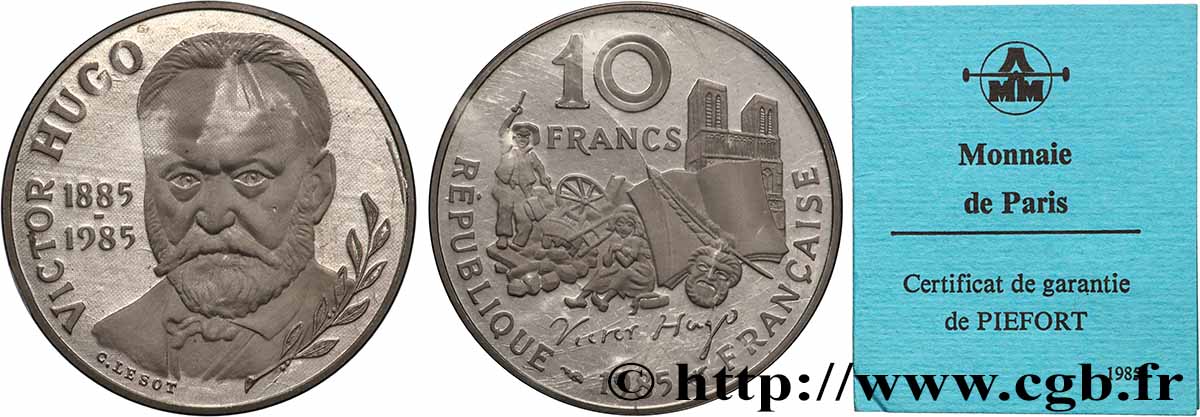 Piéfort argent de 10 francs Victor Hugo 1985 Pessac GEM.191 P2 ST