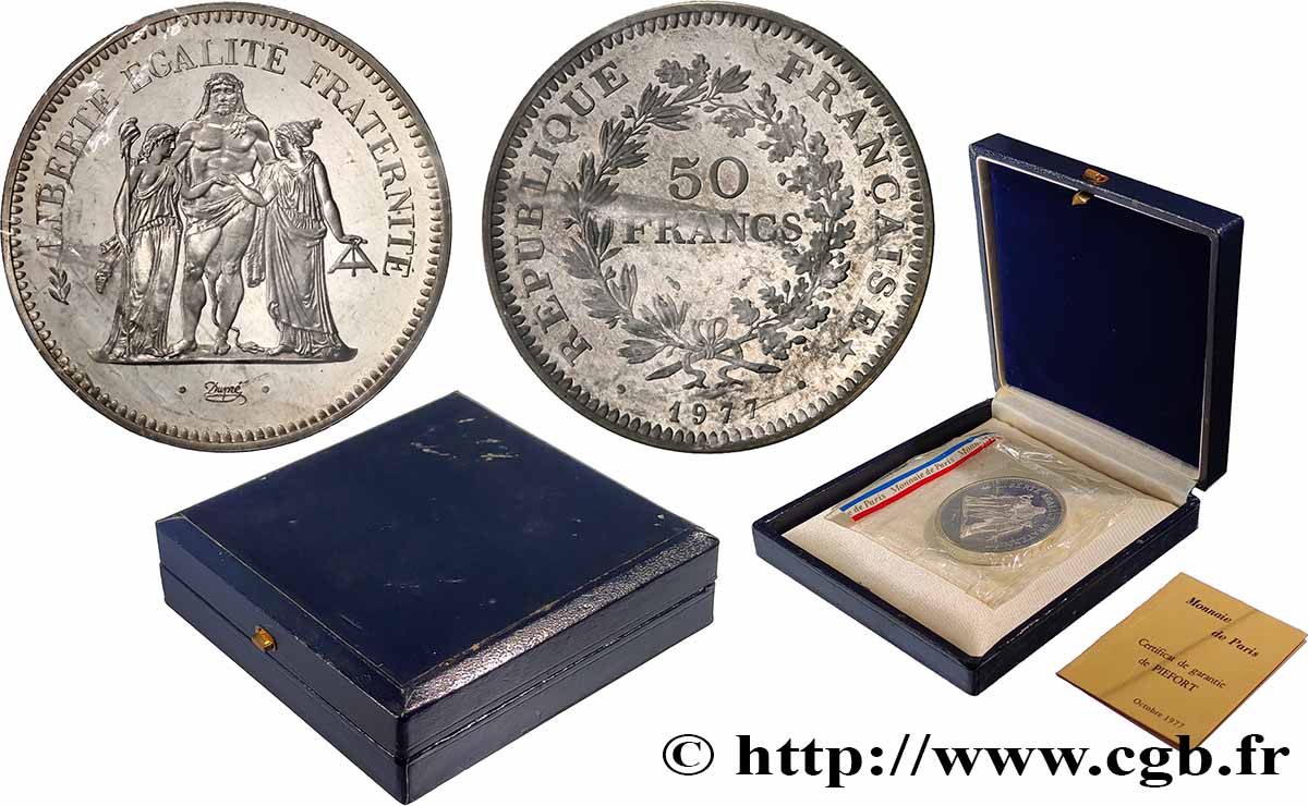 Piéfort Argent de 50 francs Hercule 1976 GEM.223 P1 FDC