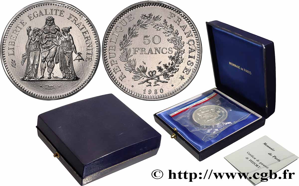 Piéfort Argent de 50 francs Hercule 1980 Pessac GEM.223 P1 MS