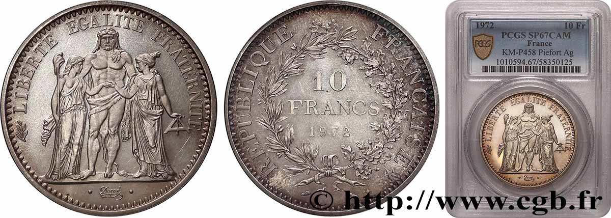 Piéfort Argent de 10 francs Hercule 1972 GEM.183 P1 MS67 PCGS
