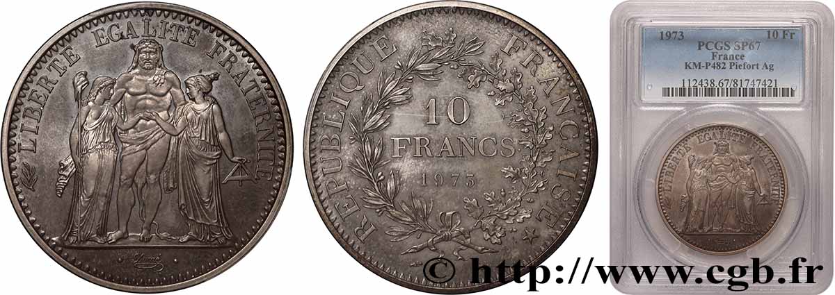 Piéfort Argent de 10 francs Hercule 1973 Pessac GEM.183 P1 ST67 PCGS