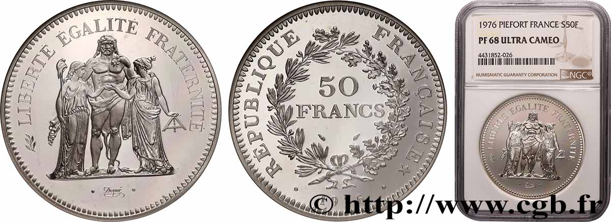 Piéfort Argent de 50 francs Hercule 1976 GEM.223 P1 FDC68 NGC