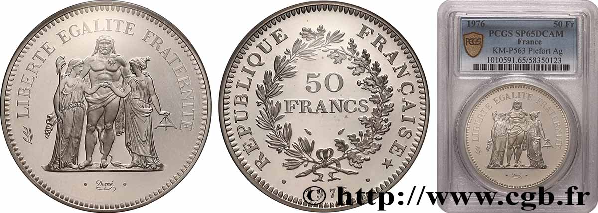 Piéfort Argent de 50 francs Hercule 1976 GEM.223 P1 MS65 PCGS