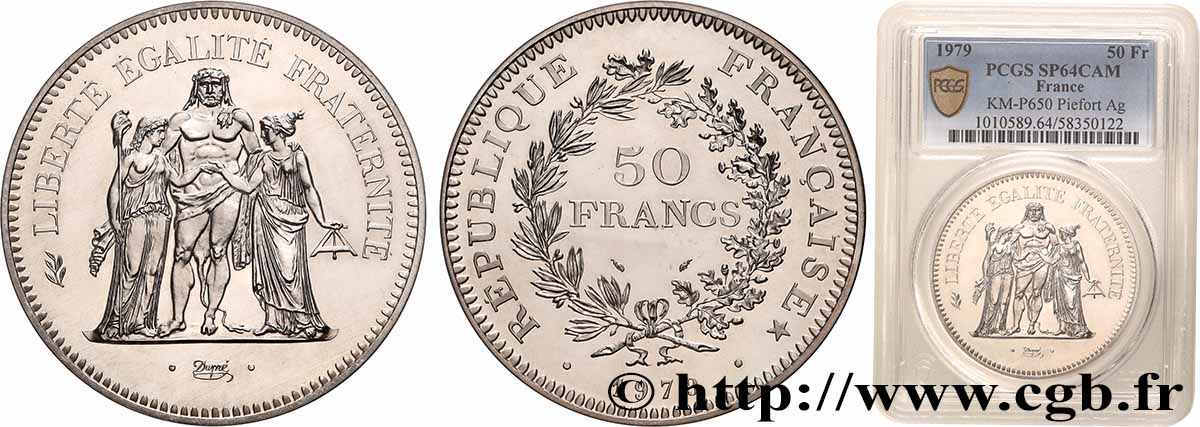 Piéfort Argent de 50 francs Hercule 1979 Pessac GEM.223 P1 fST64 PCGS