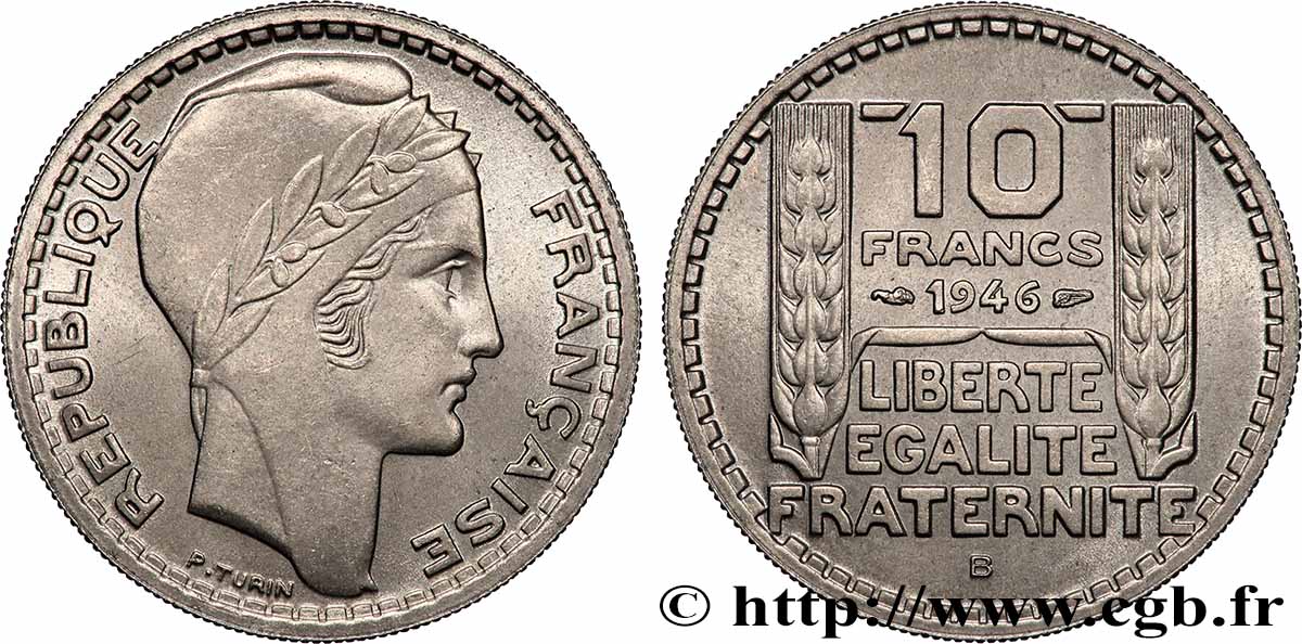 10 francs Turin, grosse tête, rameaux courts 1946 Beaumont-Le-Roger F.361A/3 MS64