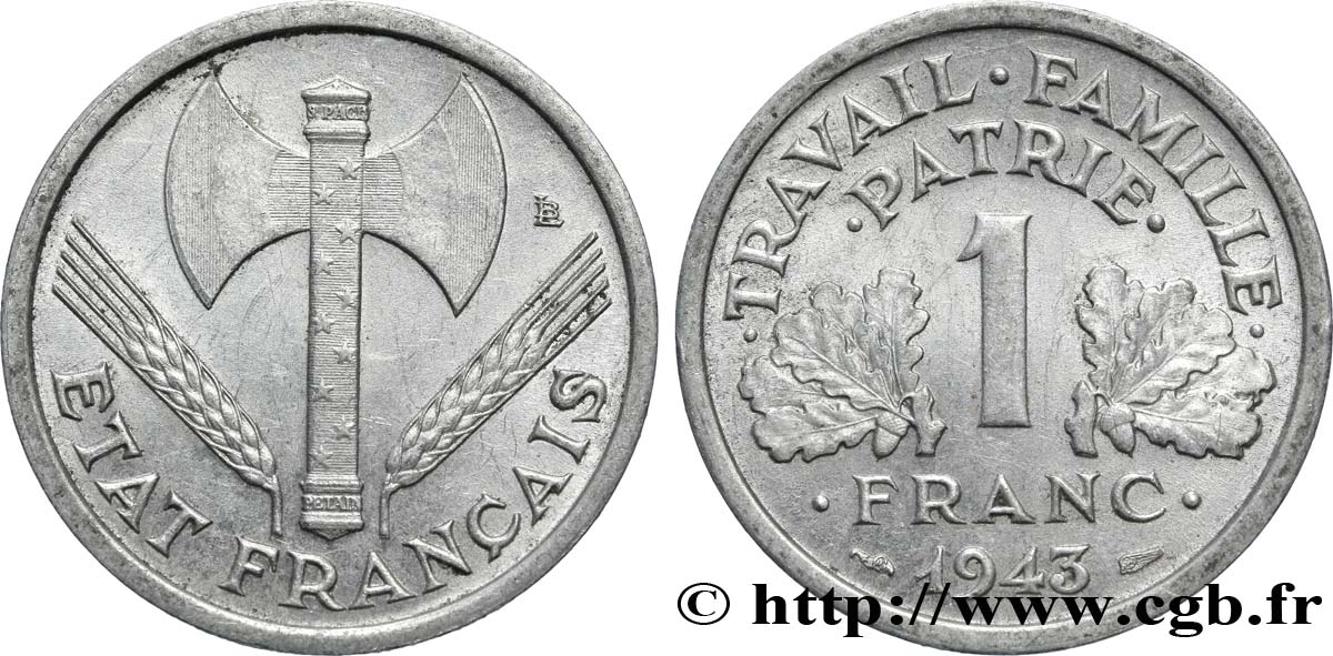 1 franc Francisque, légère 1943  F.223/3 SUP60 
