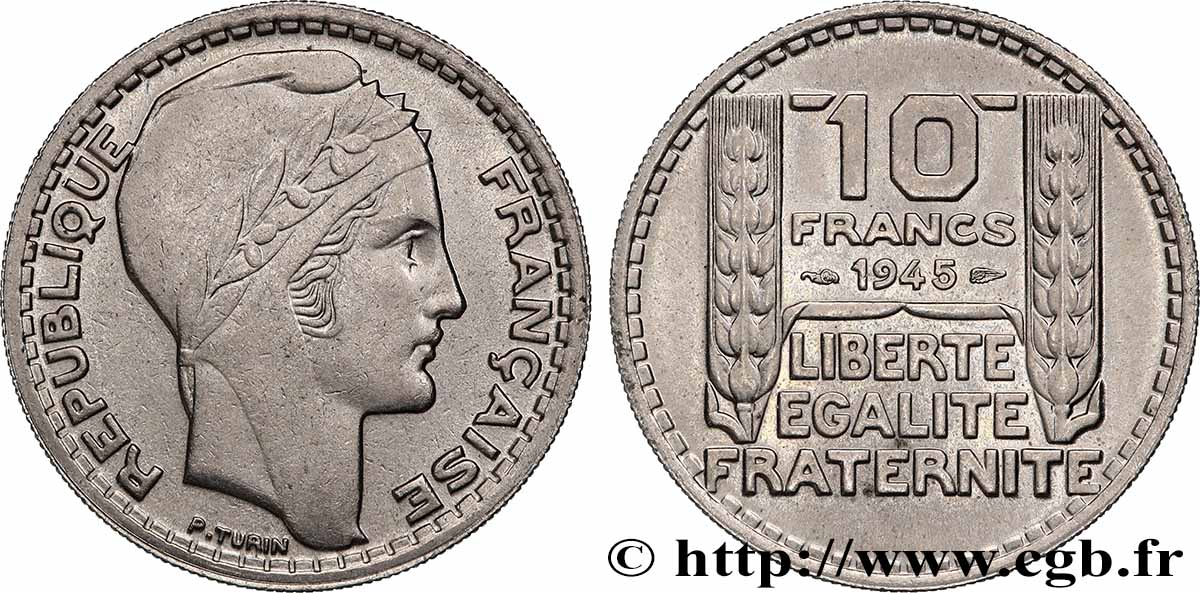10 francs Turin, grosse tête, rameaux courts 1945 F.361A/1 MS60