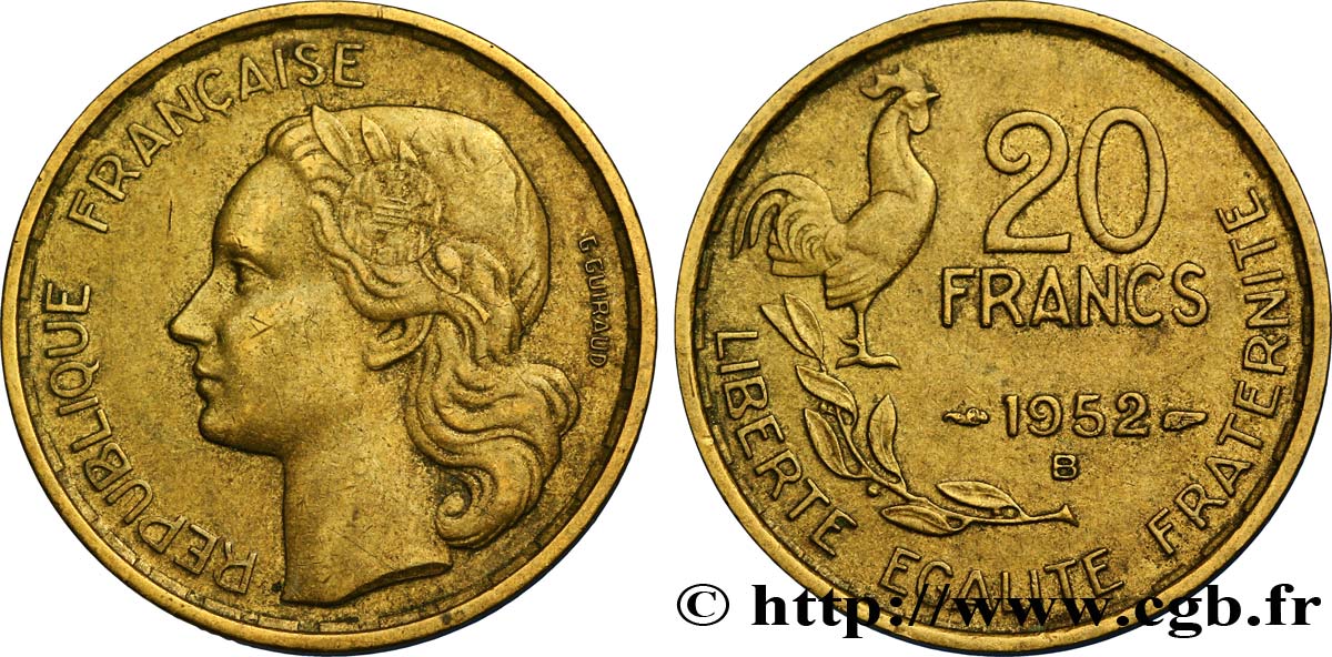 20 francs G. Guiraud 1952 Beaumont-Le-Roger F.402/10 TTB45 