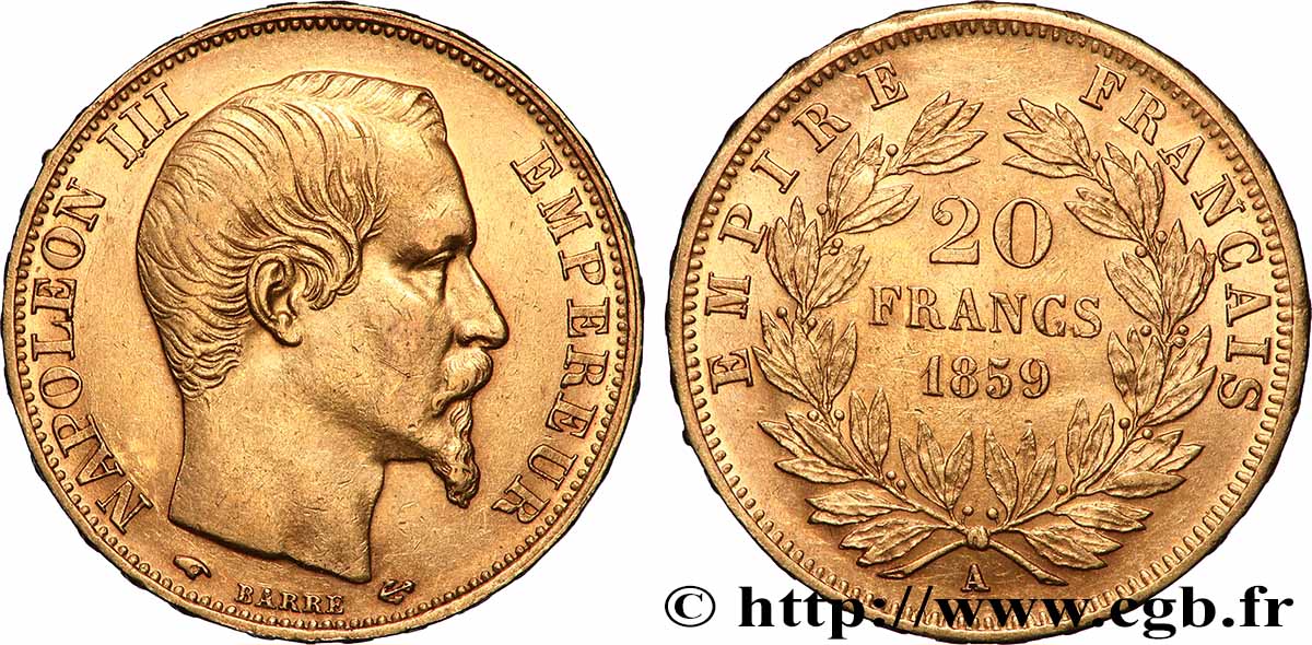20 francs or Napoléon III, tête nue 1859 Paris F.531/15 TTB