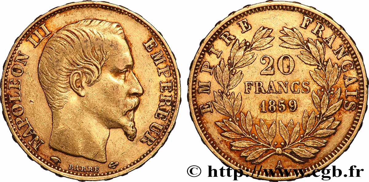20 francs or Napoléon III, tête nue 1859 Paris F.531/15 fSS