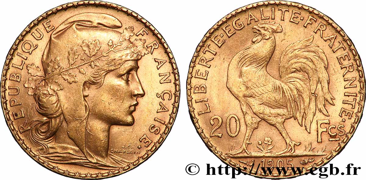20 francs or Coq, Dieu protège la France 1905 Paris F.534/10 TTB
