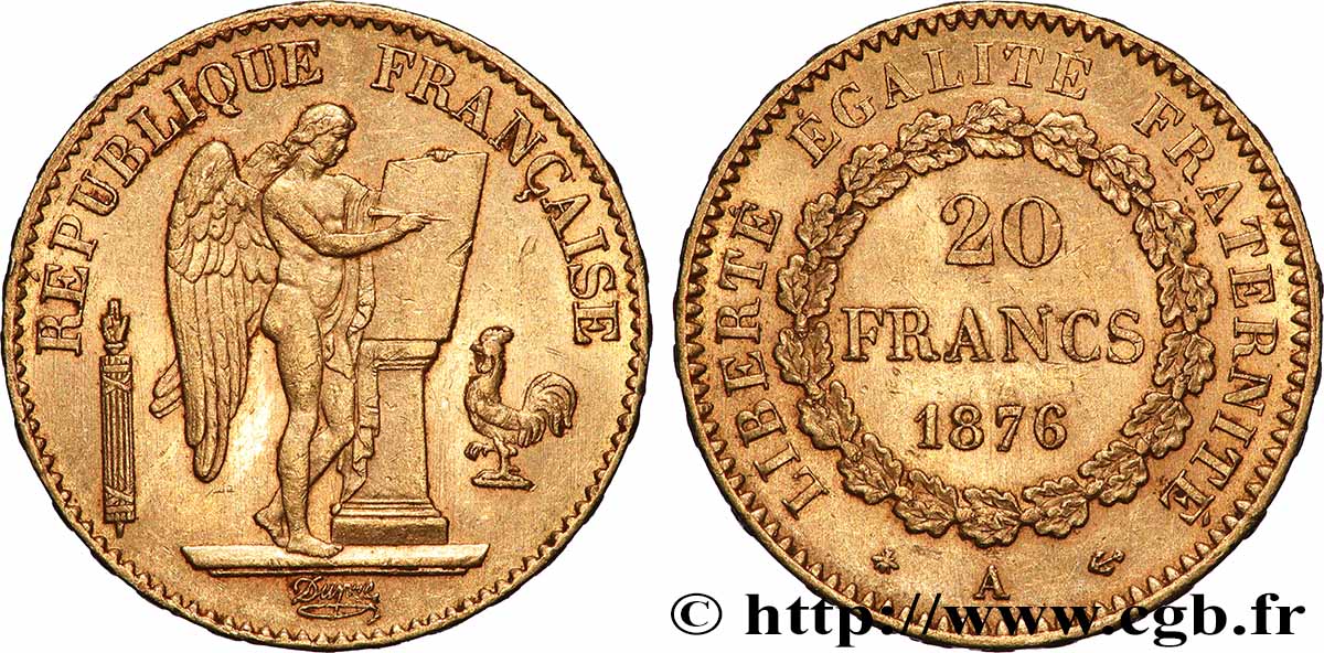 20 francs génie, Troisième république 1876 Paris F.533/4 SS