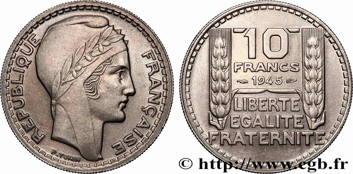 10 francs Turin, grosse tête, rameaux courts 1945 F.361A/1 MS