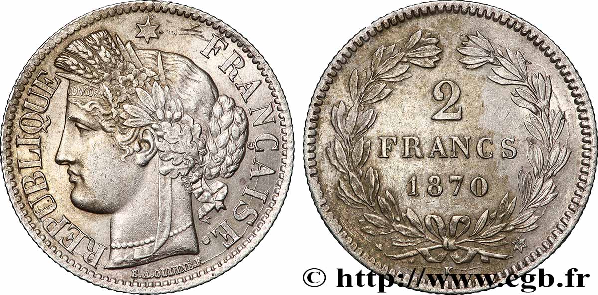 2 francs Cérès, sans légende 1870 Bordeaux F.264/3 AU