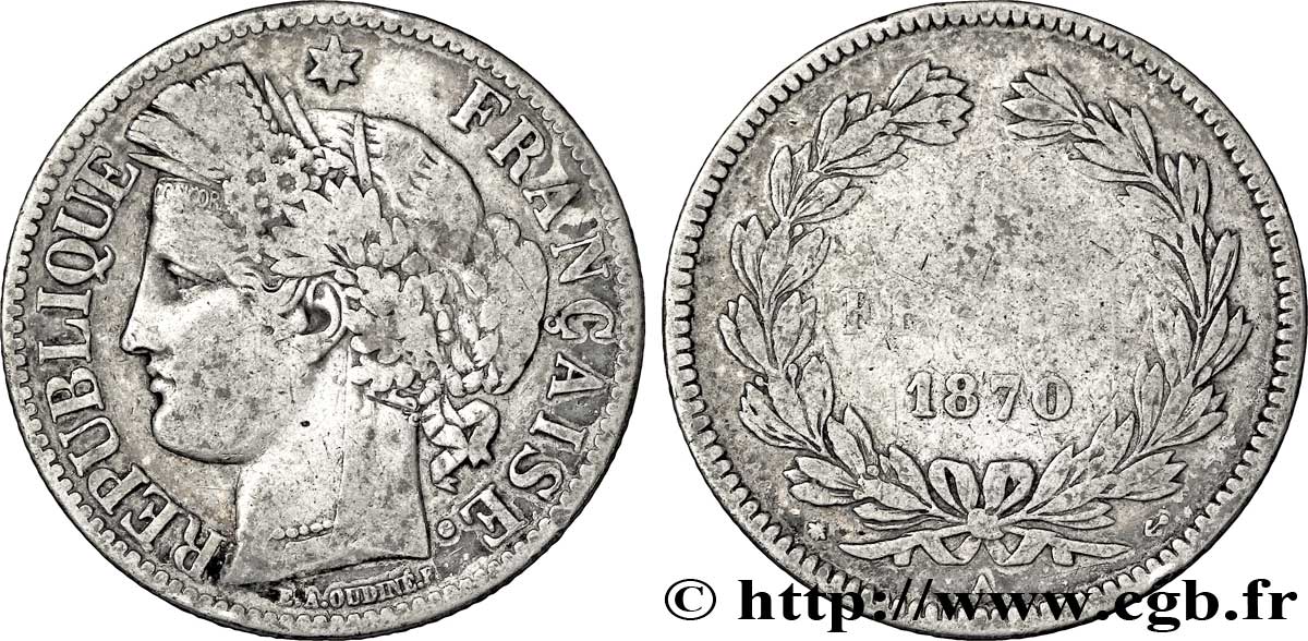 2 francs Cérès, sans légende 1870 Paris F.264/1 TB15