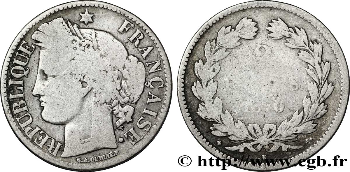 2 francs Cérès, sans légende 1870 Bordeaux F.264/2 B12