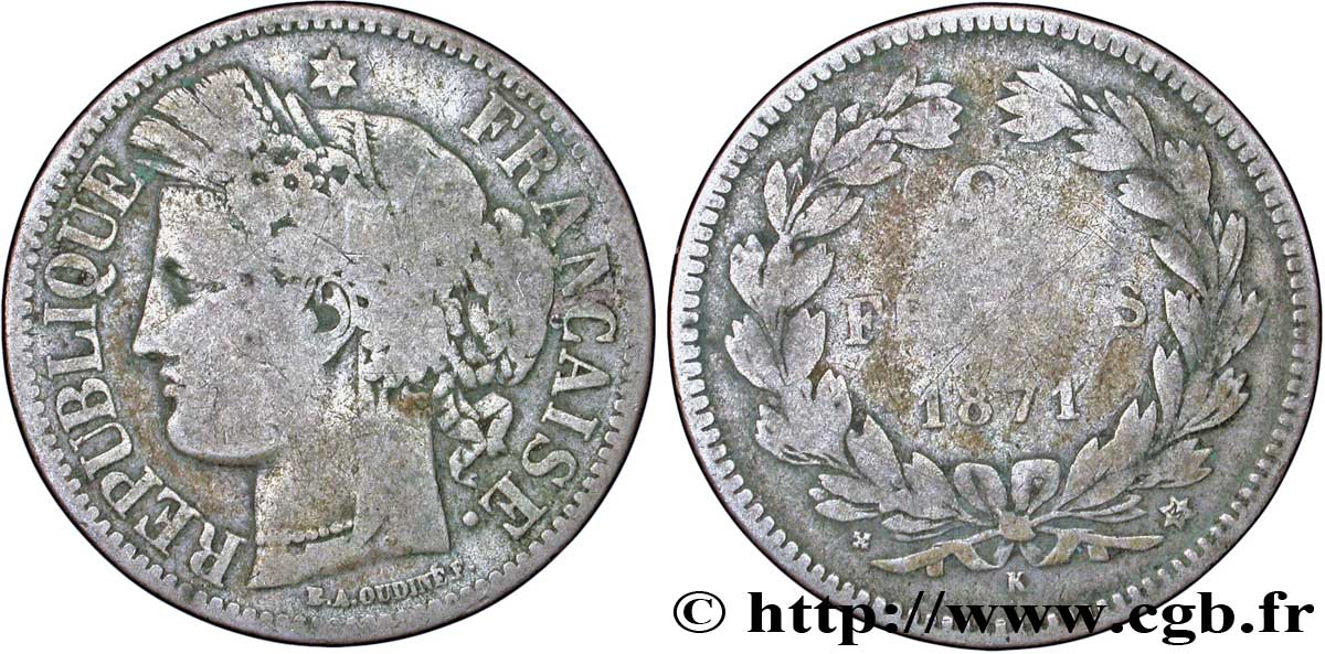 2 francs Cérès, sans légende 1871 Bordeaux F.264/4 B8 