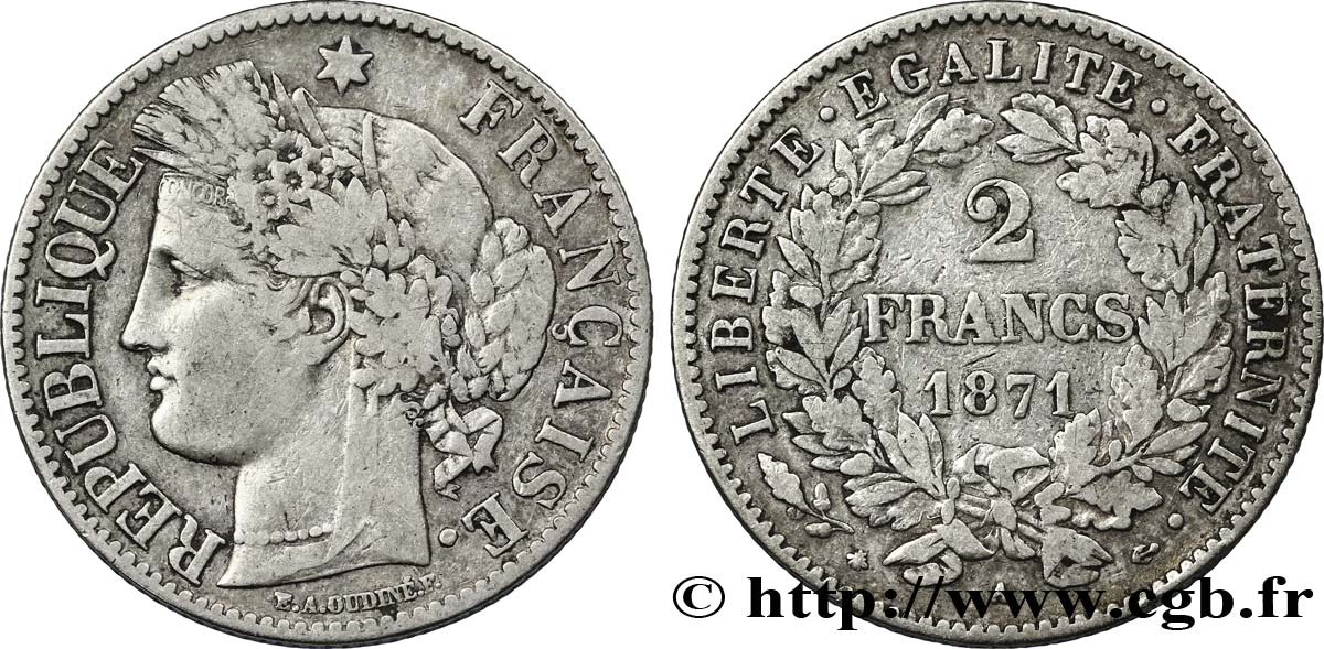 2 francs Cérès, avec légende 1871 Paris F.265/5 TTB40 