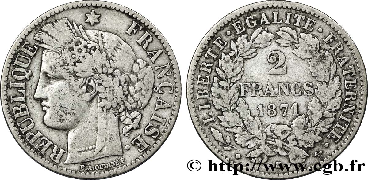 2 francs Cérès, avec légende 1871 Bordeaux F.265/7 VF30 