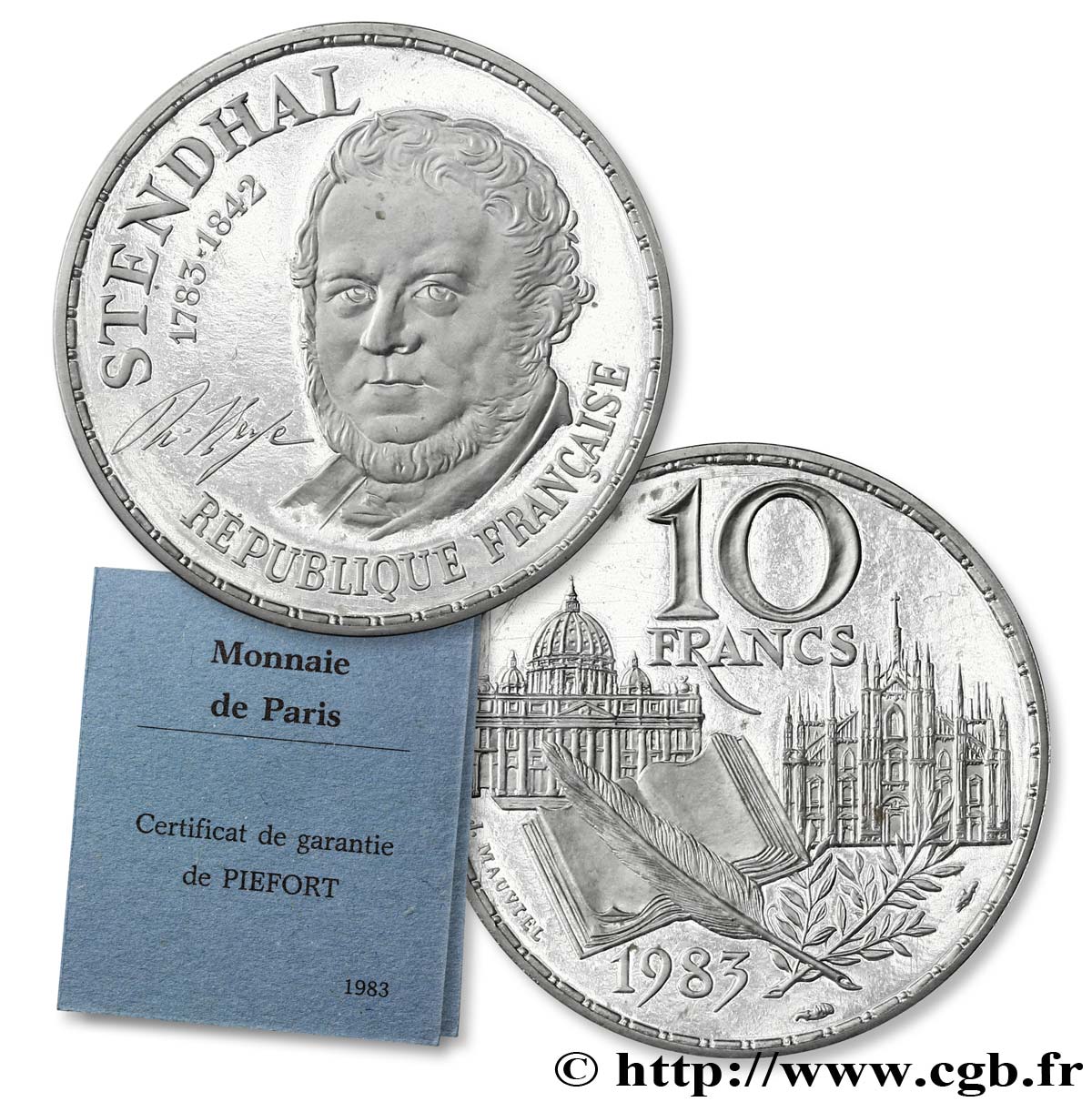 Piéfort argent de 10 francs Stendhal 1983 Pessac F.368/2P FDC70 