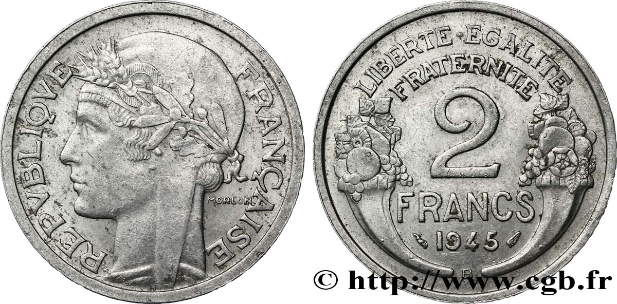 2 francs Morlon, aluminium 1945 Beaumont-Le-Roger F.269/6 TTB45
