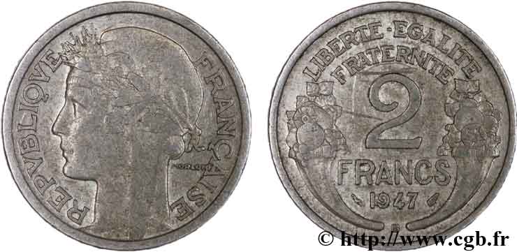 2 francs Morlon, aluminium 1947 Beaumont-Le-Roger F.269/11 TTB45 