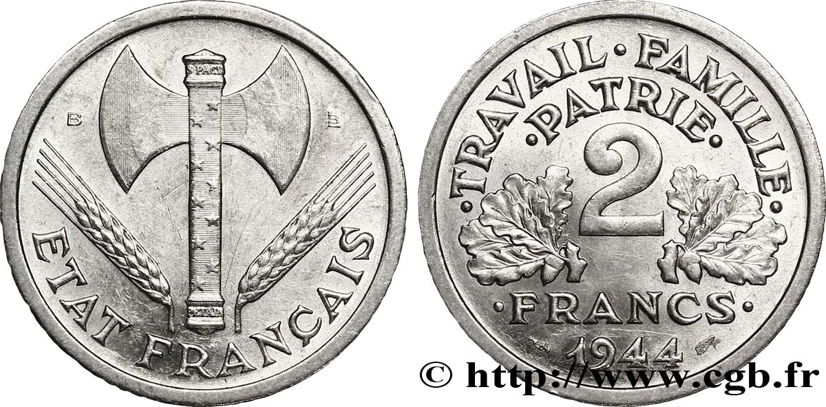 2 francs Francisque 1944 Beaumont-Le-Roger F.270/5 SUP60 