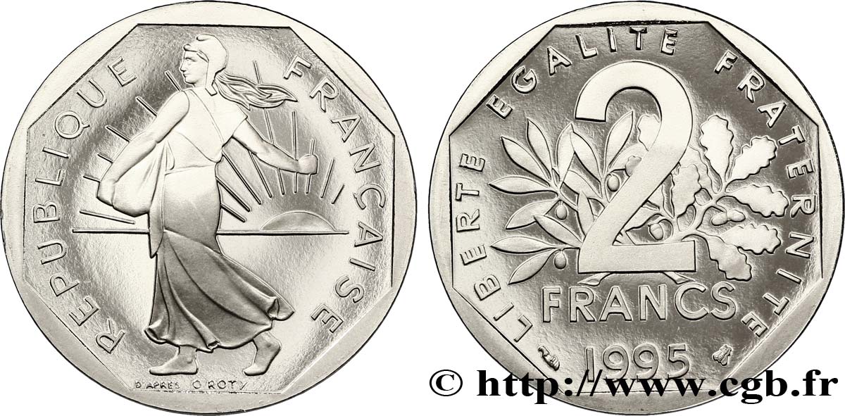 2 francs Semeuse, nickel, BE (Belle Épreuve) 1995 Pessac F.272/23 var. FDC67