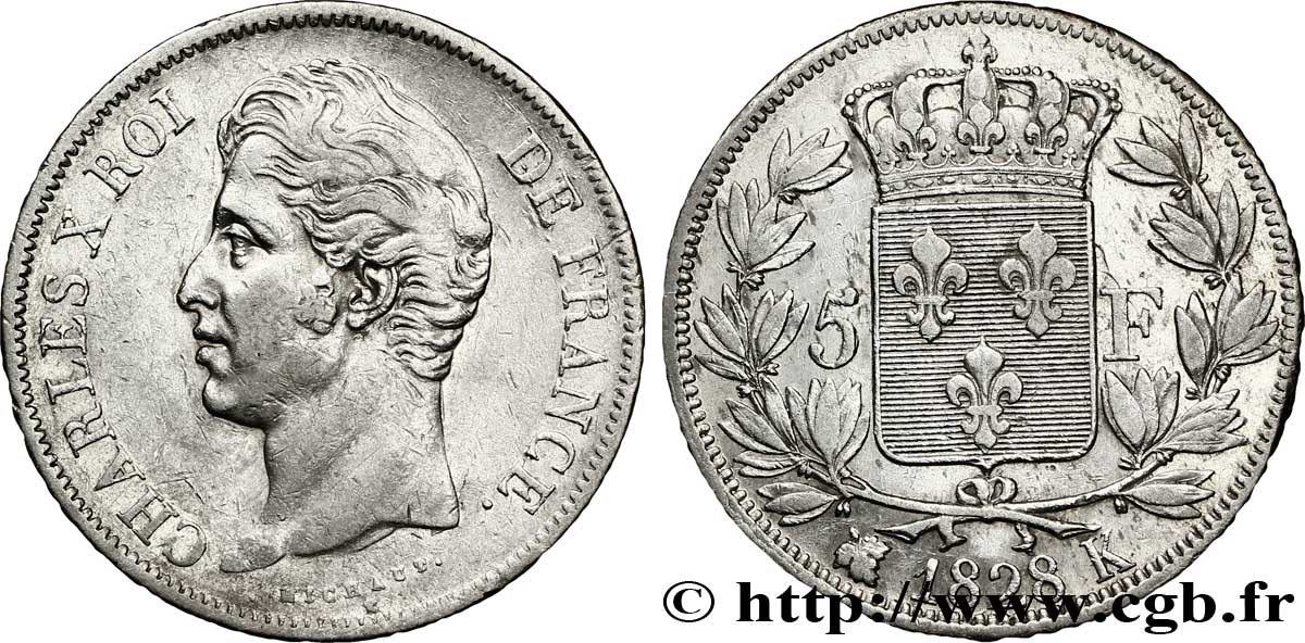 5 francs Charles X, 2e type 1828 Bordeaux F.311/20 SS48