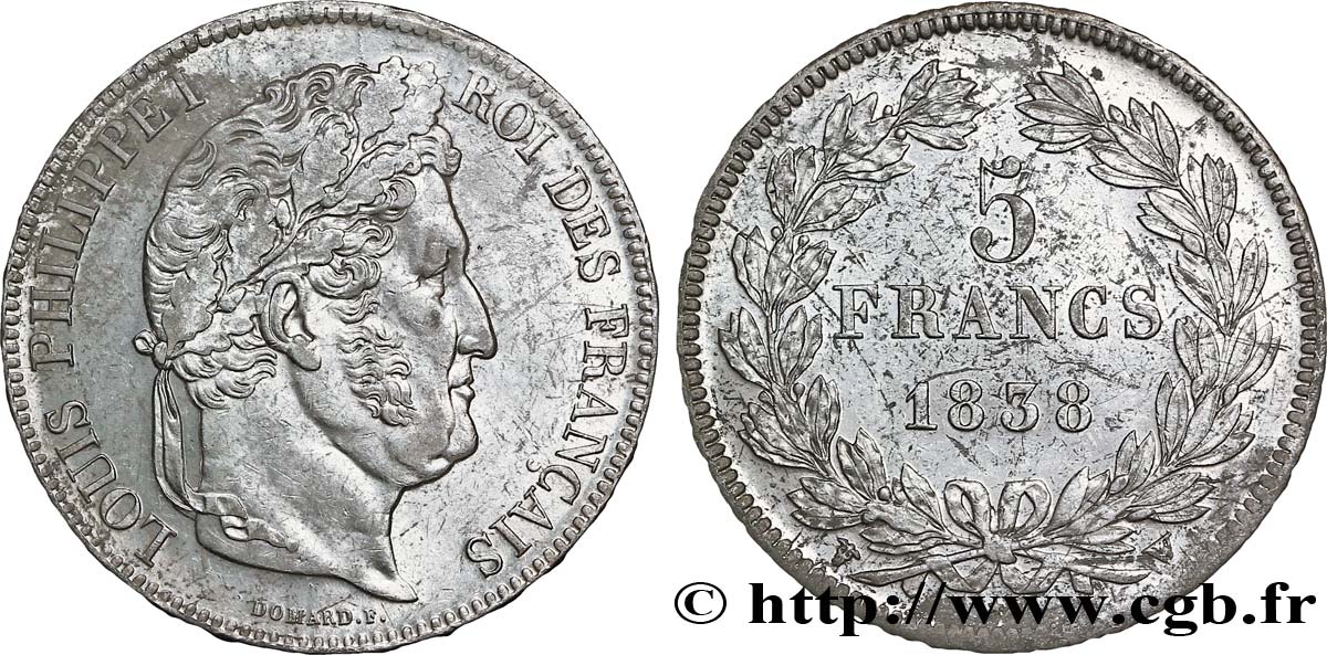 5 francs IIe type Domard 1838 Lille F.324/74 SUP55