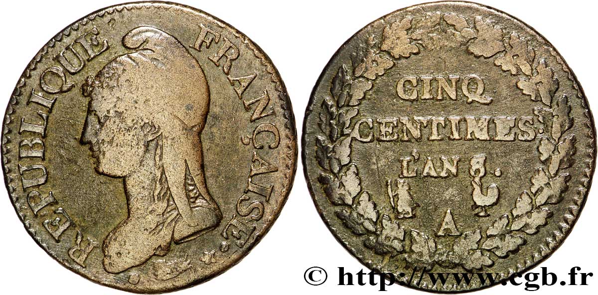Cinq centimes Dupré, grand module 1800 Paris F.115/93 TB30