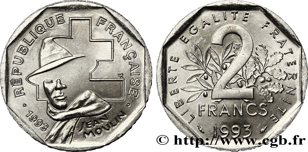 2 francs Jean Moulin 1993 F.273/2 SPL64