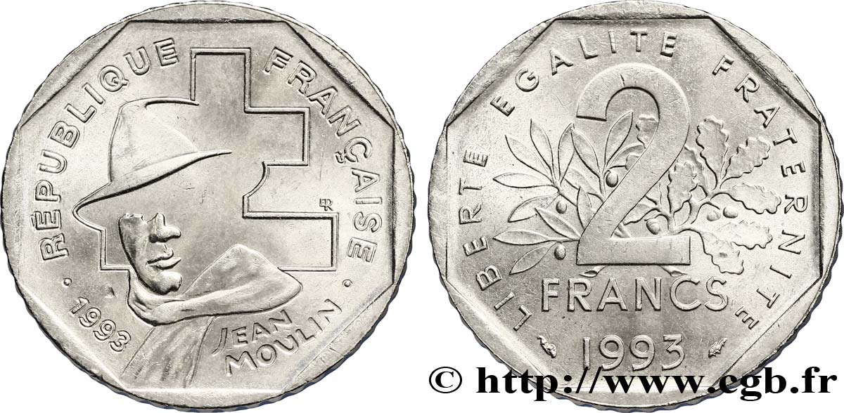 2 francs Jean Moulin 1993 F.273/2 SUP58