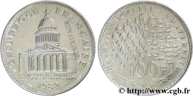 Faux de 100 francs Panthéon, désaxé à 11 heures 1982 F.451/2 var. SUP55
