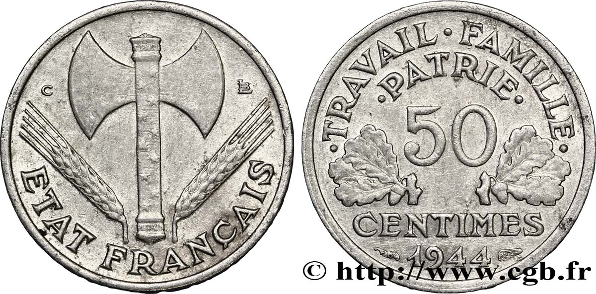 50 centimes Francisque, légère 1944 Castelsarrasin F.196/6 TTB52 